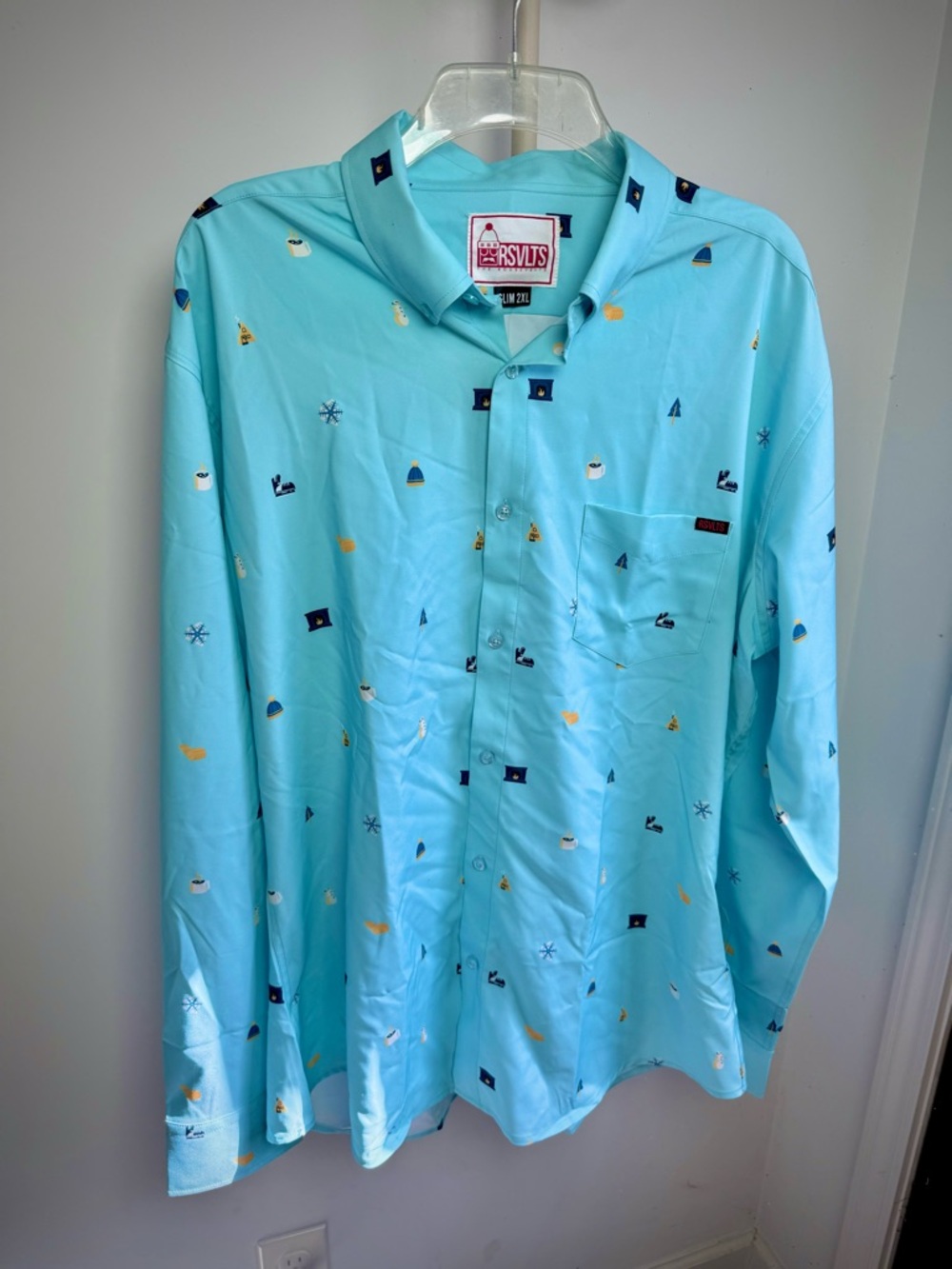 RSVLTS Men’s Aqua Blue Printed Long-Sleeve Button-Up Shirt